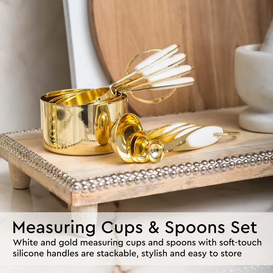 White and Gold Kitchen Utensils Set 23Piece Gold Kitchen Accessories Include Measuring Cups and Spoons Set Silicone Utensils an