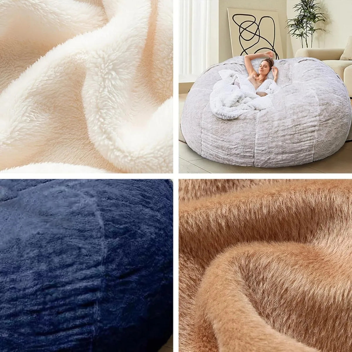Bean Bag Chair for Adults Kids Without Filling Comfy Fluffy Giant Round Beanbag Lazy Sofa Cover for Reading Chair Floor C
