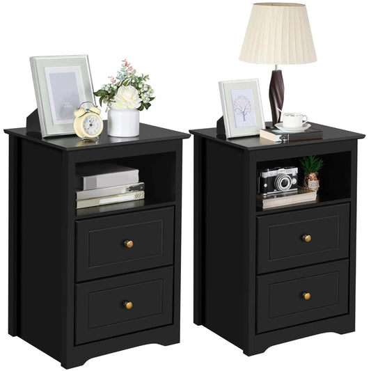 Nightstand Set of 2, Wooden Bedside Tables with 2 Drawer and Cubby, 2Pcs Tall Nightstand for Bedroom Small Space,, Customized