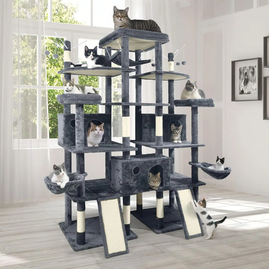 Extra Large 80-Inch Tall Cat Tree w/Widened Perch for Large Cats, Big Cat Tower Indoor, Modern Multi-Level Activity, Customized