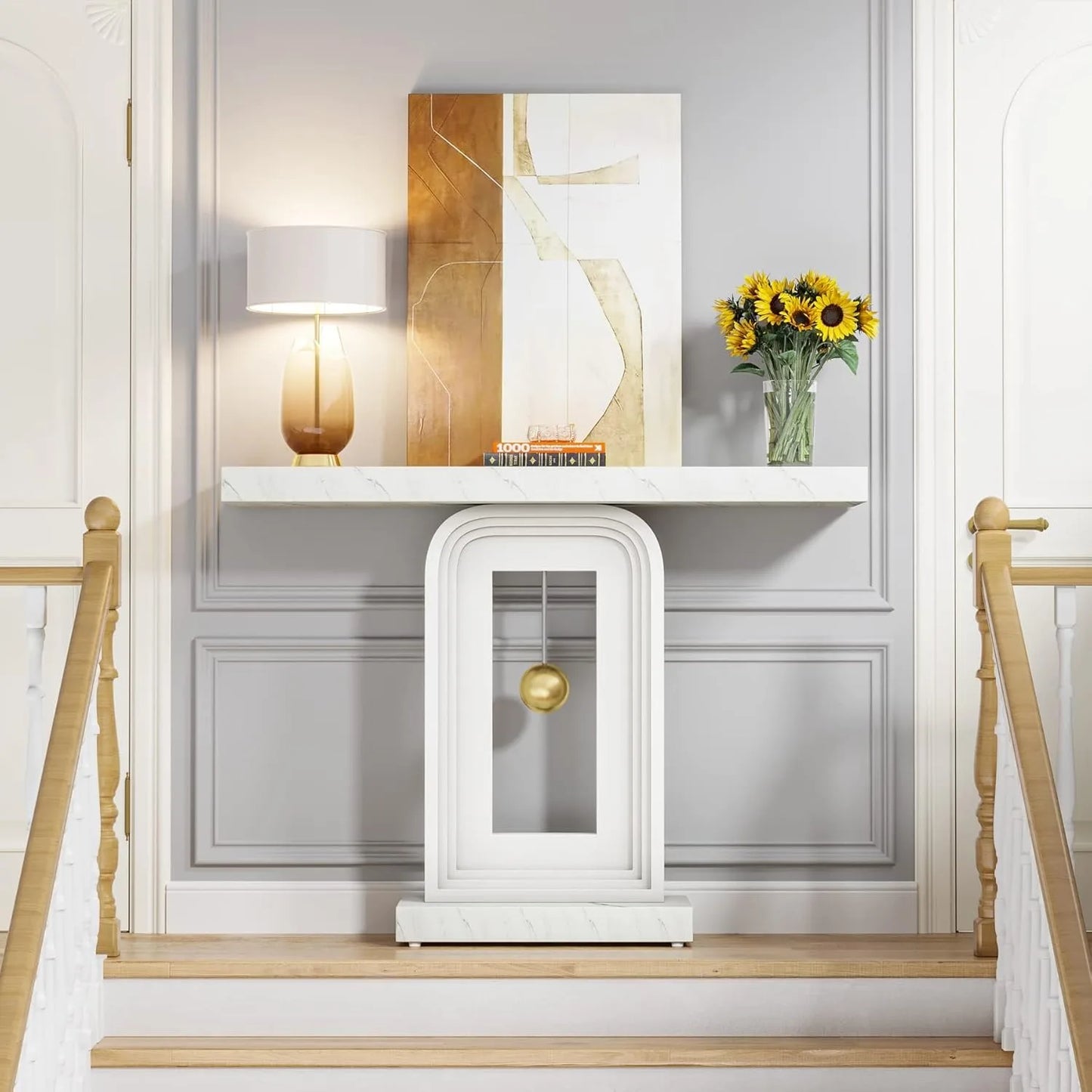 LITTLE TREE Modern Console Table, 40 Inches Faux Marble Sofa Table, Contemporary Entryway Table for Living Room Hallway Entrance