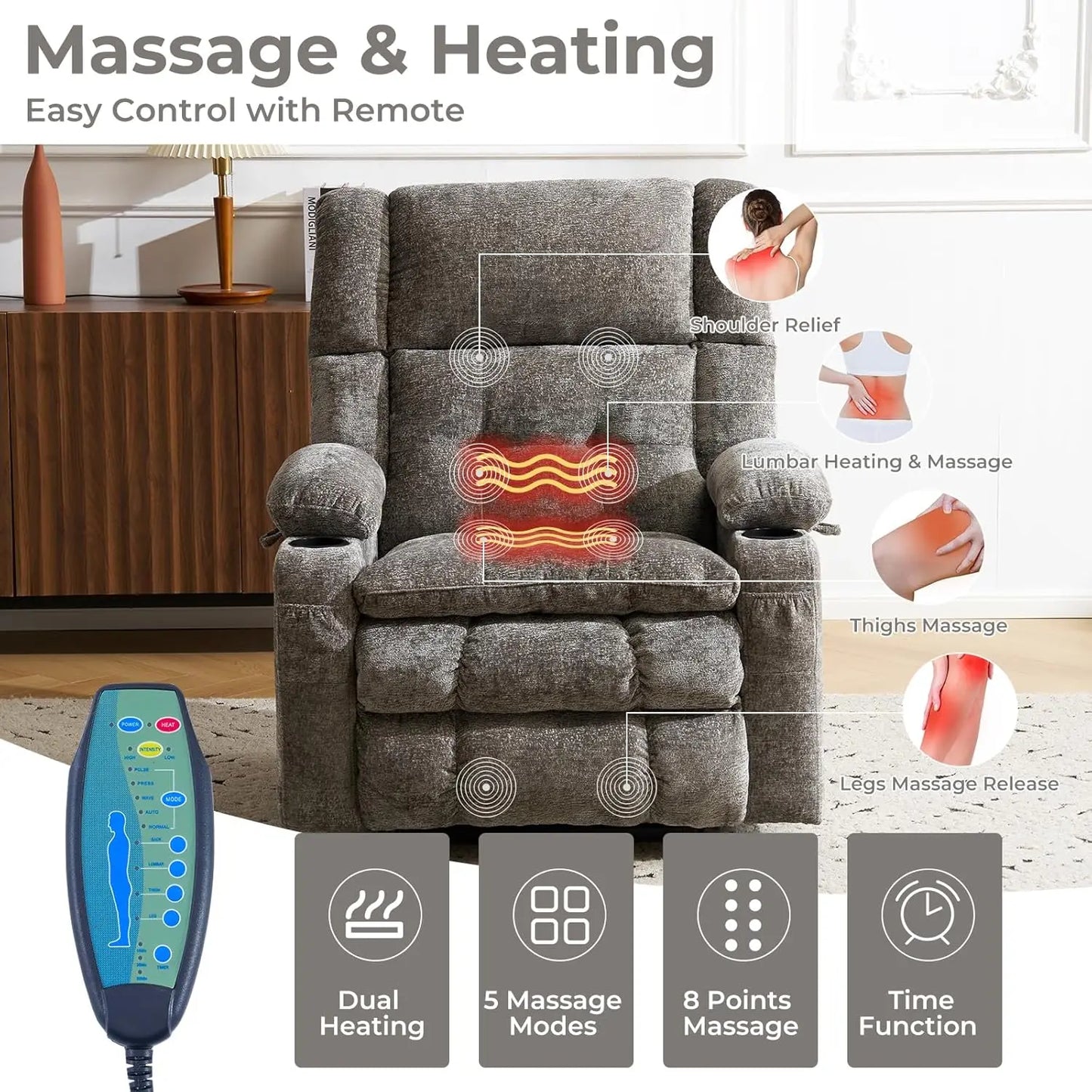 Power Lift Recliner Chair for Elderly with Massage and Heat, Dual Motor Electric Lift Chair with Arm Storage, Lay, Customized