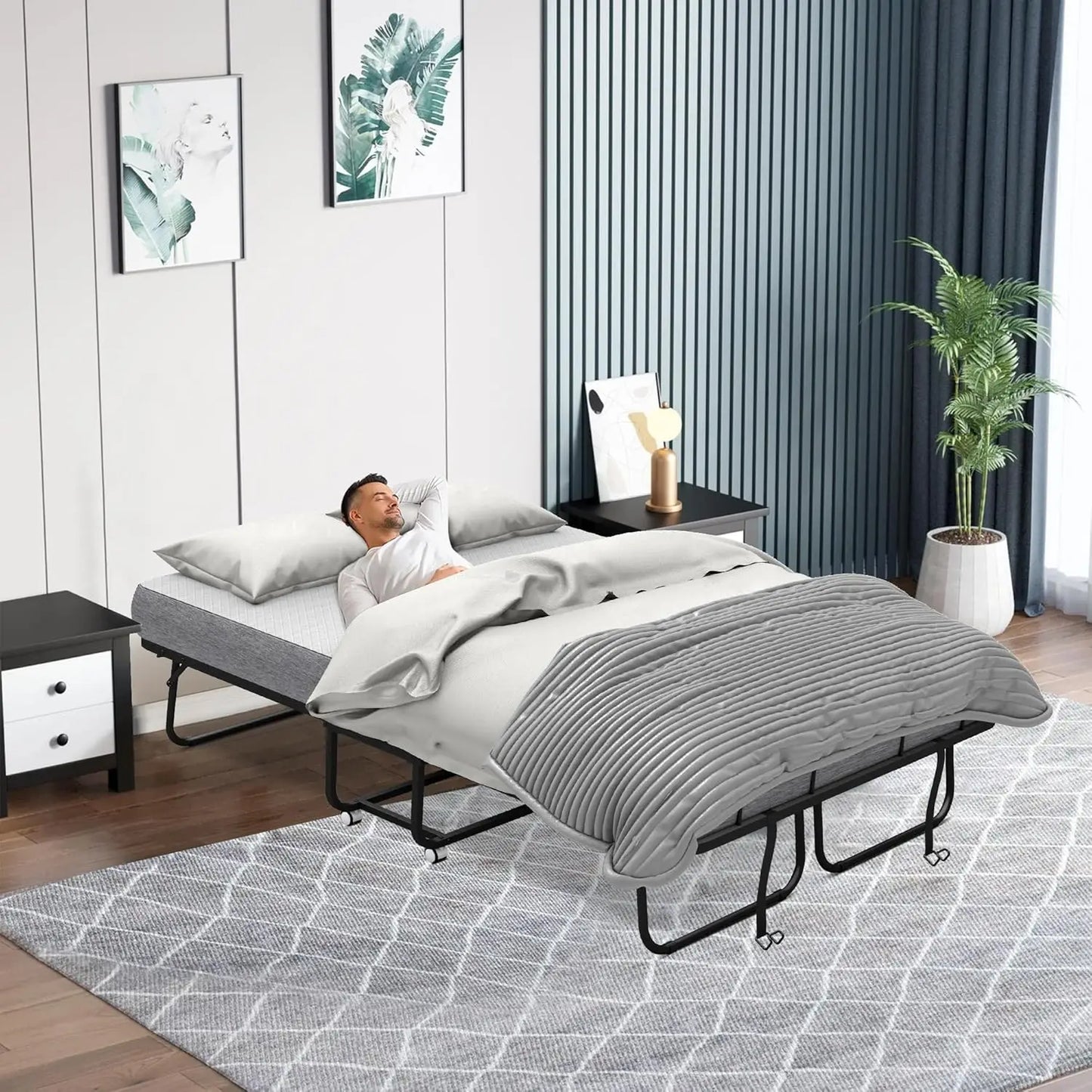 Full Size Folding Bed with Mattress - Extra Large Size 75''x54'' Foldable Rollaway Bed for Guest, Space Saving Fold Up for Easy