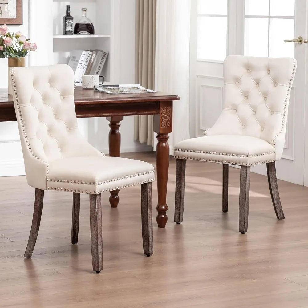 Velvet Dining Chairs Set of 6, Upholstered Dining Room Chairs with Nailhead Ring Pull Trim, Button Tufted Wing Back Chairs