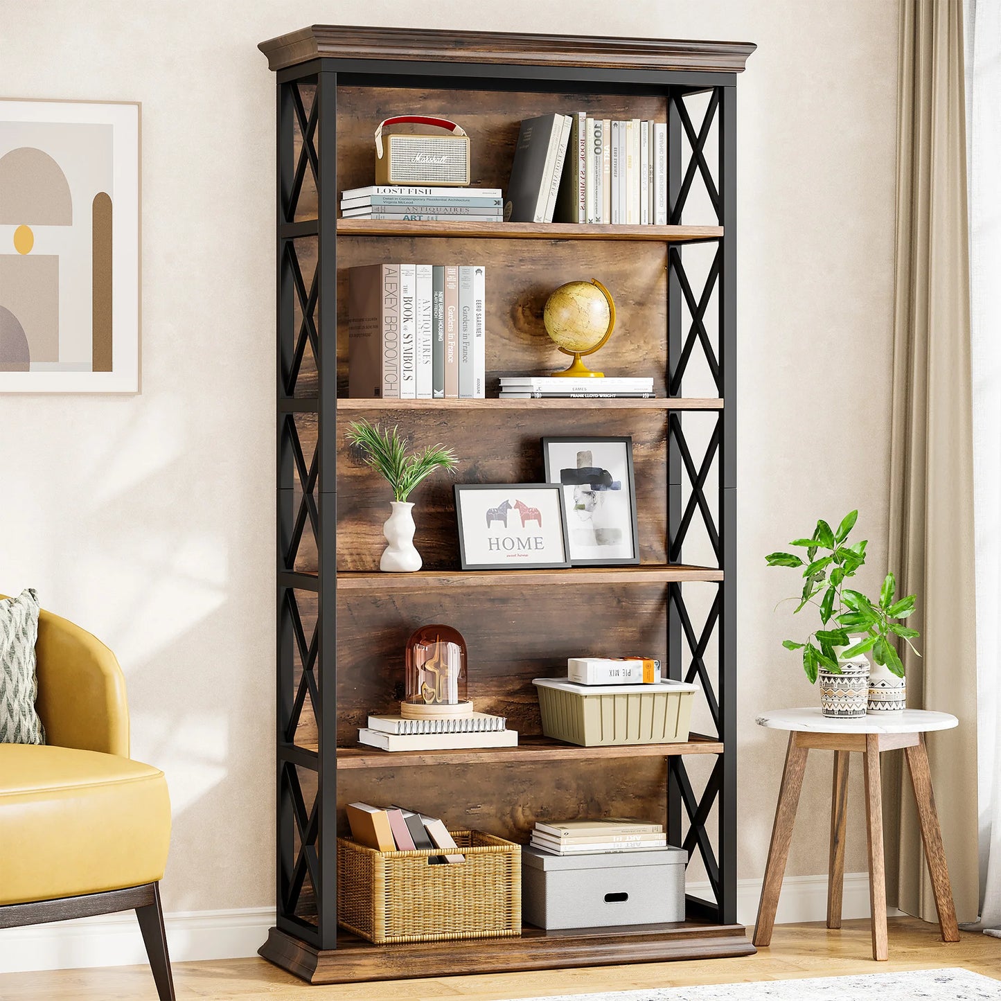 Tribesigns 6-Tier Bookcase, 71 Inches Industrial Bookshelves and Bookcases, Floor Standing 5 Shelf Display Storage Shelves
