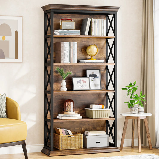 Tribesigns 6-Tier Bookcase, 71 Inches Industrial Bookshelves and Bookcases, Floor Standing 5 Shelf Display Storage Shelves