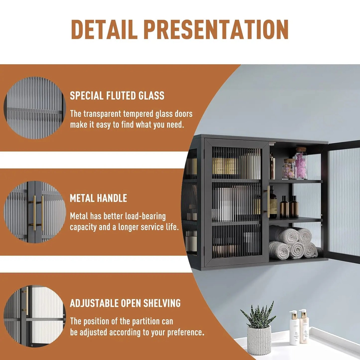 Floating Wall Cabinets with Acrylic Glass Doors, Bathroom Wall Cabinet with Adjustable Shelf, Glass Display Cabinet, Customized