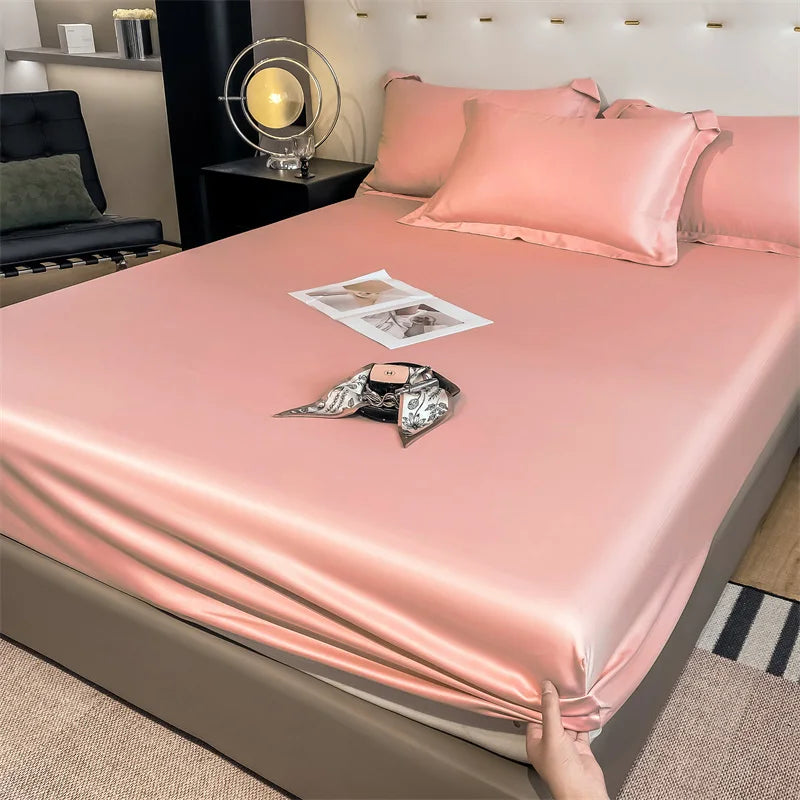 Natural Mulberry Silk Fitted Sheet  Mattress Cover Queen King Size Customized Size Luxury High-End Silk Bedding Sheets