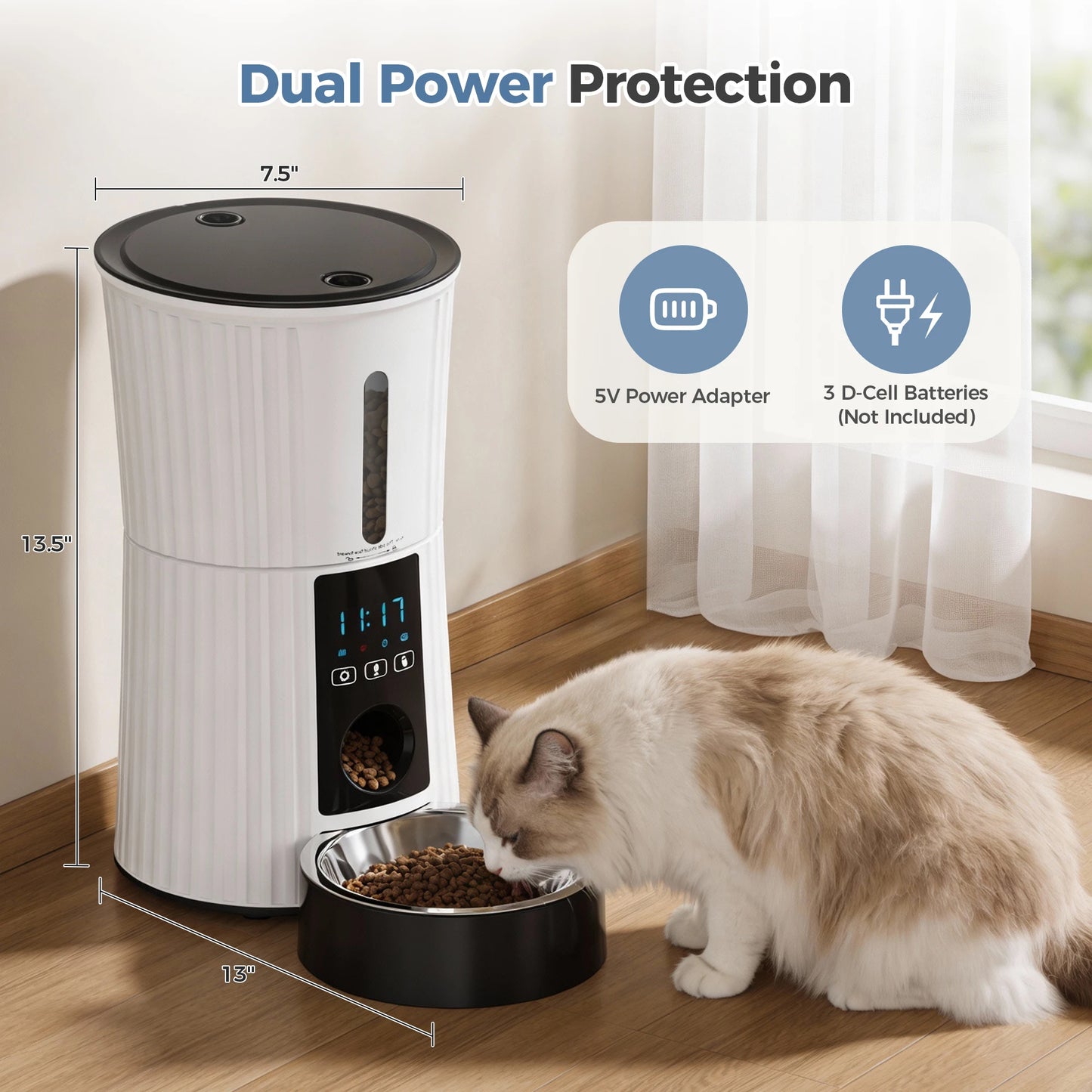 JHK 4L Automatic Cat Feeder WiFi Timed Cat Food Dispenser with APP Control Dual Power Supply Indoor Programmable Pet Feeder
