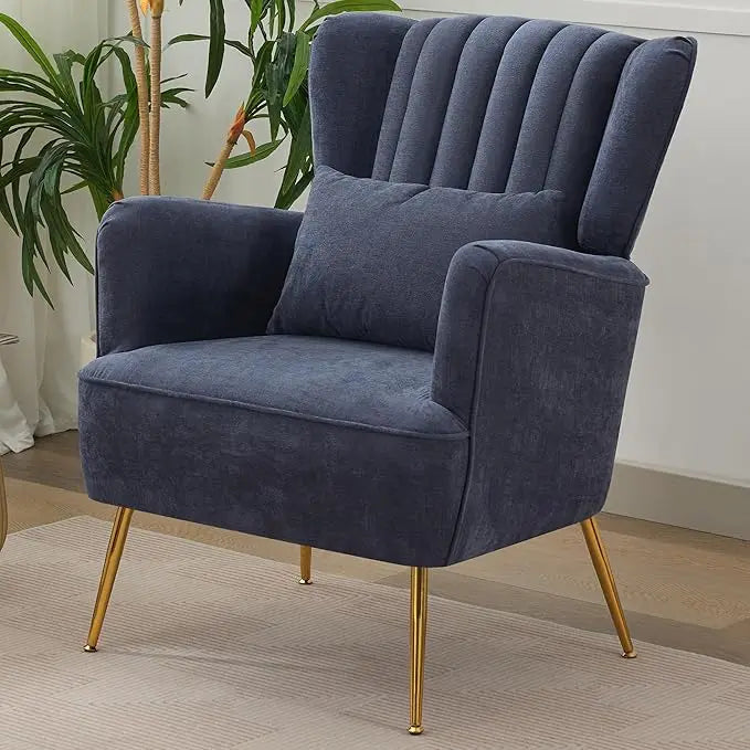 Mid-Century Modern White Wingback Armchair with Pillow And Gold Legs 8.5 Inch Cushion for Living Room Bedroom，Customized