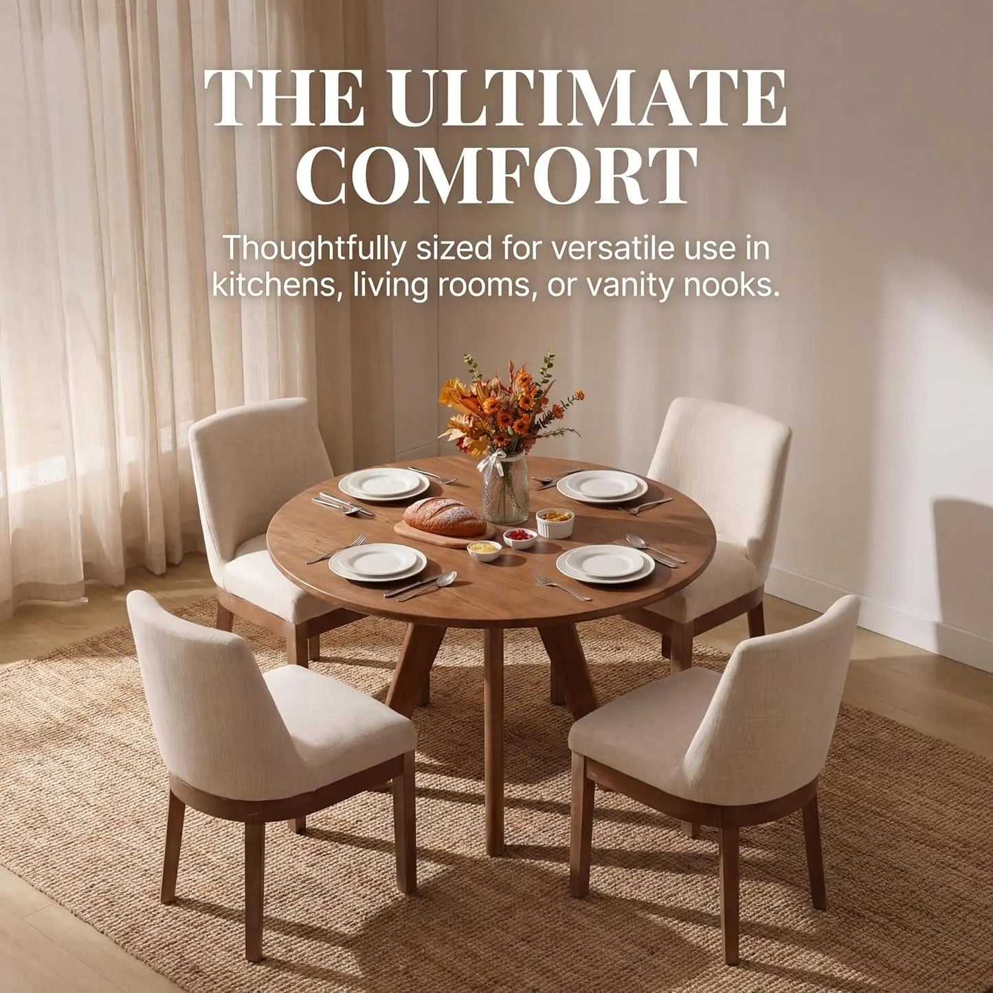 Modern Linen Dining Chairs Set of 4 Upholstered Kitchen Side Chair Wood Legs Beige Custom