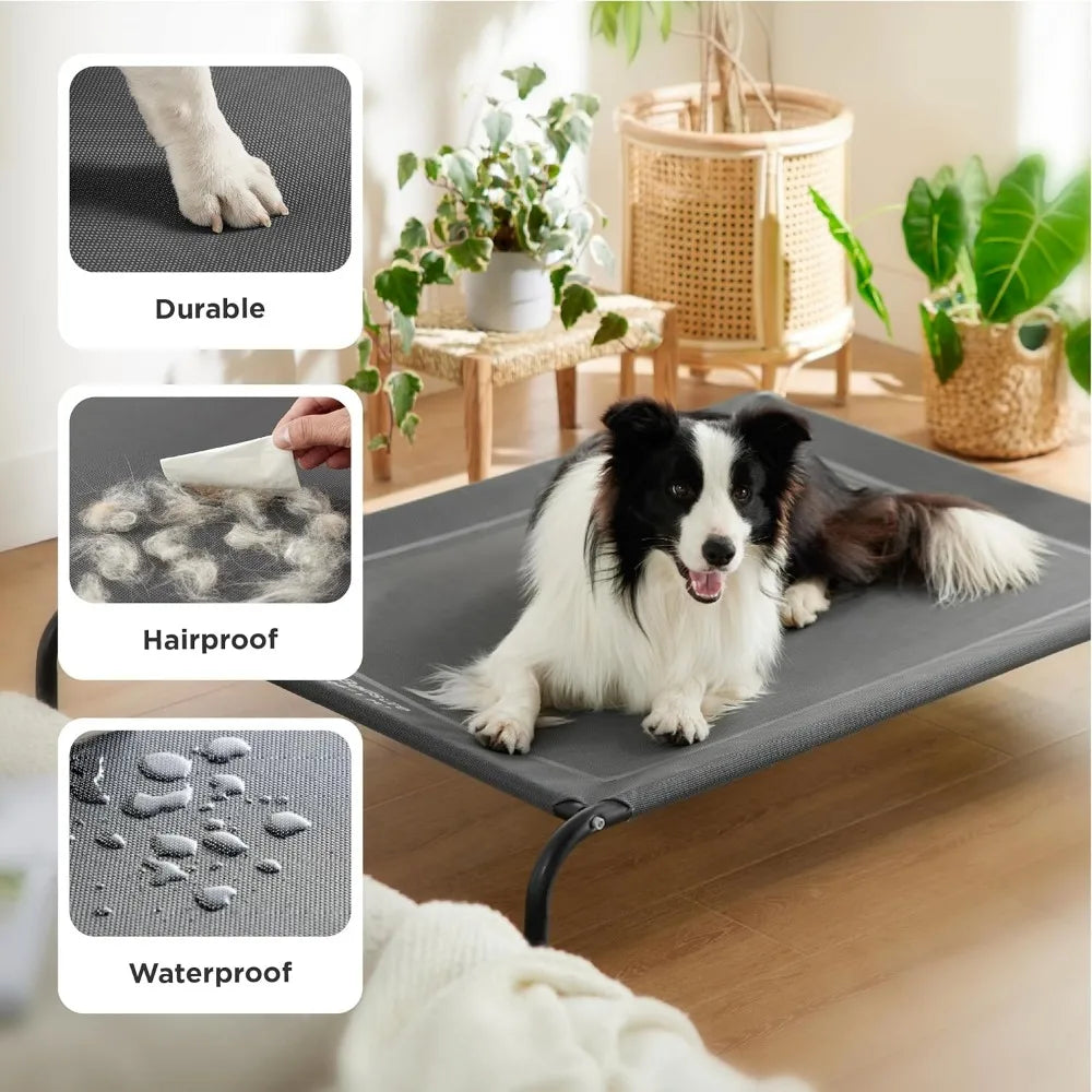 Large Elevated Cooling Pet Cot with Breathable Mesh and Skid Resistant Feet for Indoor Outdoor Use