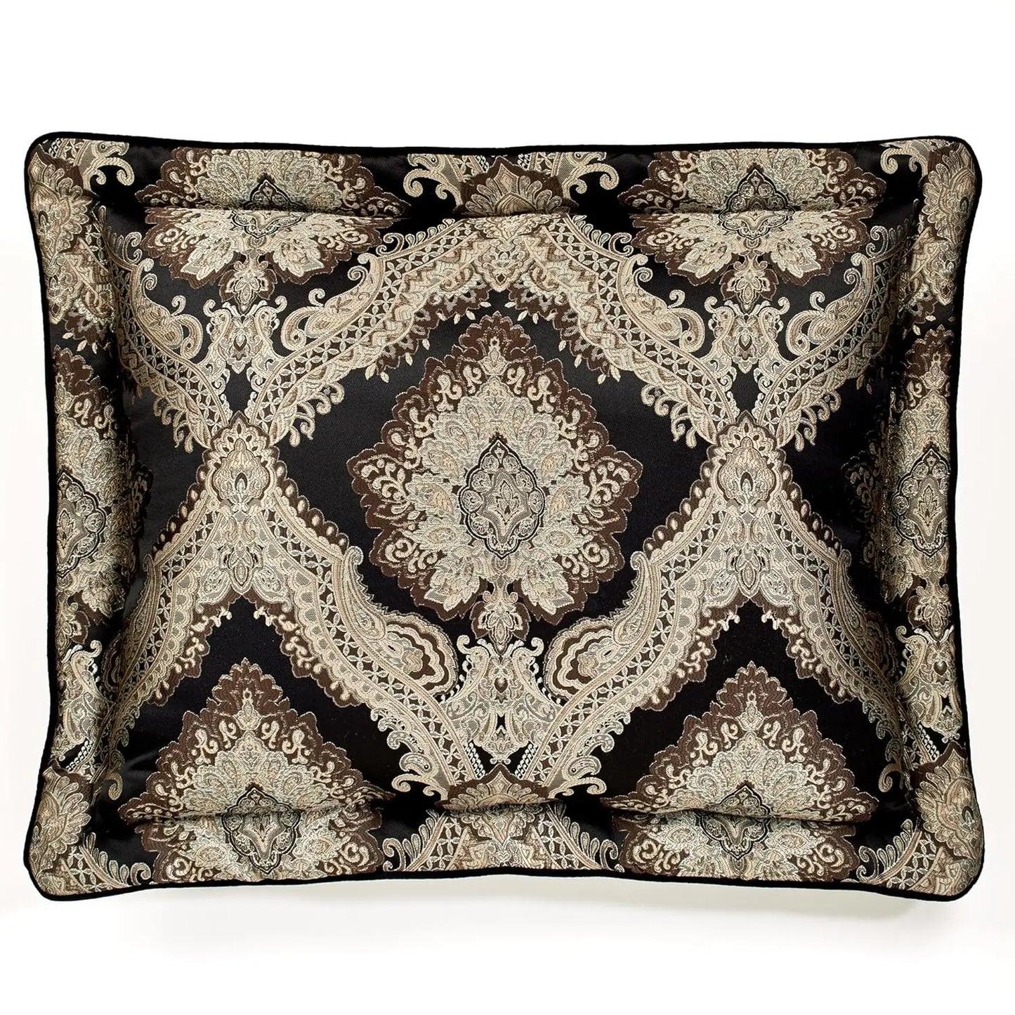 Fenmore Damask Medallion Oversized Luxury Bedding | Rich Black Taupe Silver Gray Wheat Almond | 4 Piece Comforter, Customized