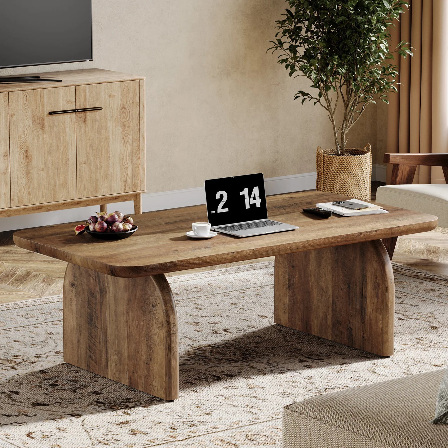 Tribesigns Farmhouse Rectangular Coffee Table, 47.24-Inch Engineered Wood Center Cocktail Tea Table with Sturdy Base