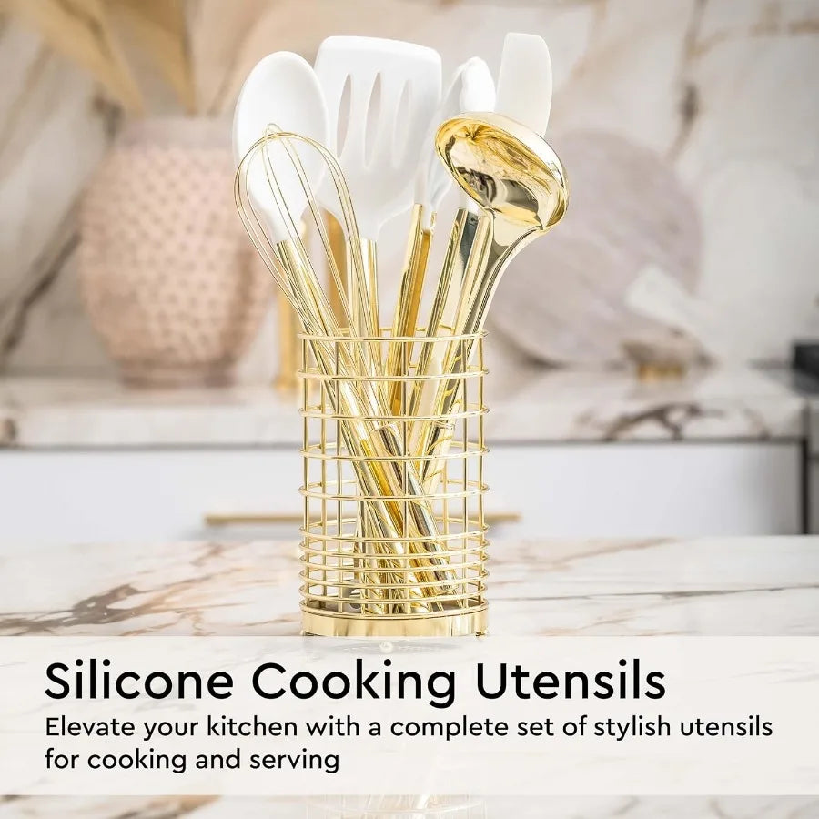 White and Gold Kitchen Utensils Set 23Piece Gold Kitchen Accessories Include Measuring Cups and Spoons Set Silicone Utensils an