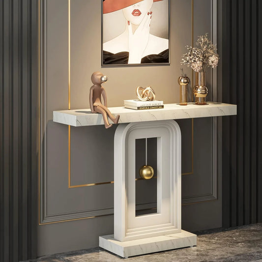 LITTLE TREE Modern Console Table, 40 Inches Faux Marble Sofa Table, Contemporary Entryway Table for Living Room Hallway Entrance