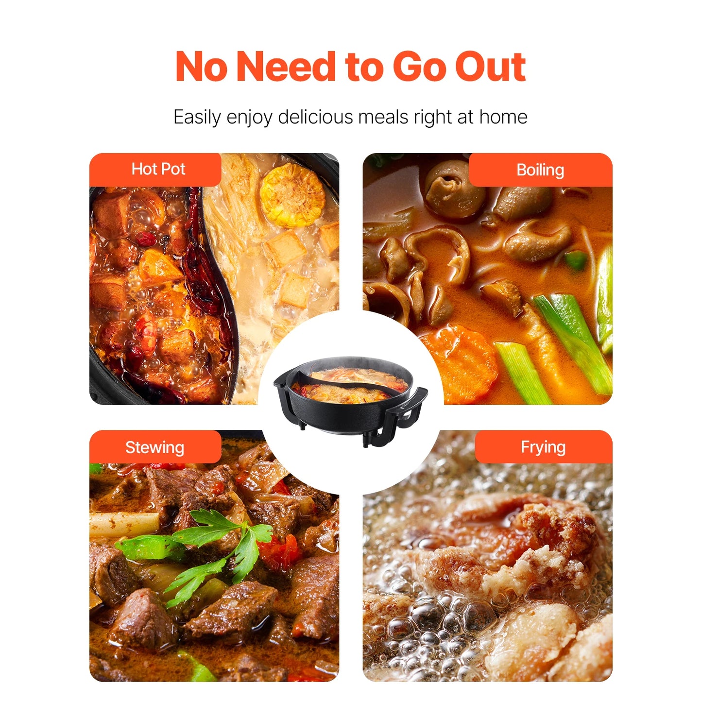 SucceBuy Electric Hot Pot 5 L Double-flavor Shabu Shabu Pot Non-Stick Electric Cooker with Divider Glass Lid for 6-10 People