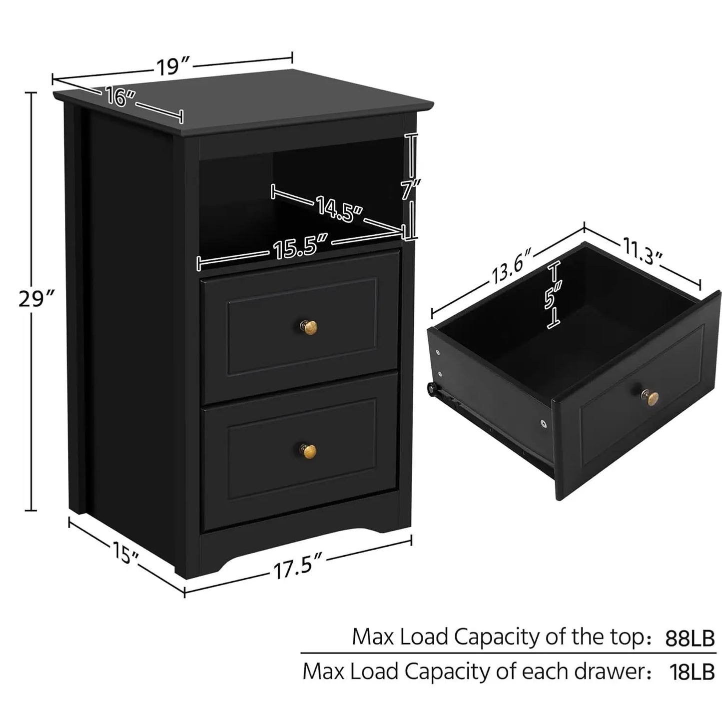 Nightstand Set of 2, Wooden Bedside Tables with 2 Drawer and Cubby, 2Pcs Tall Nightstand for Bedroom Small Space,, Customized