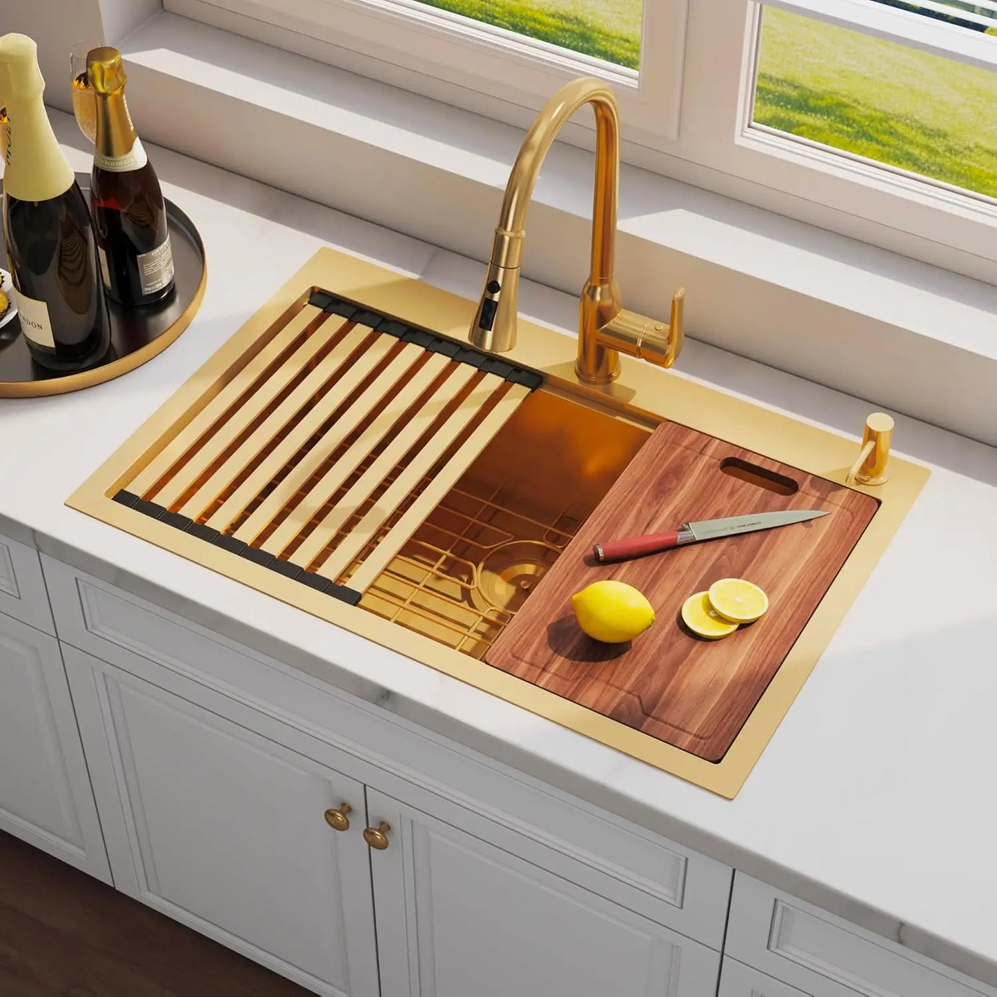 33" Drop-in Workstation Kitchen Sink 16 Gauge 304 Stainless Steel Topmount Single Bowl 33x22x9, Custom