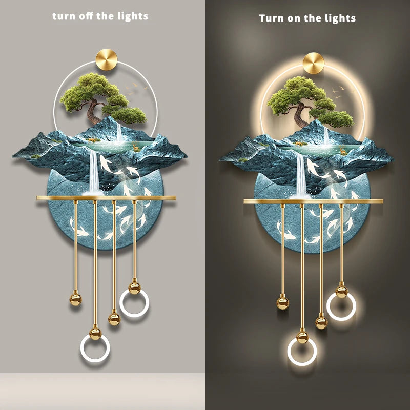 Entrance Decoration Pendant Lamps Luxury Abstract Plant Corridor Hanging Painting TV Background Wall Painting With  Light Lustre