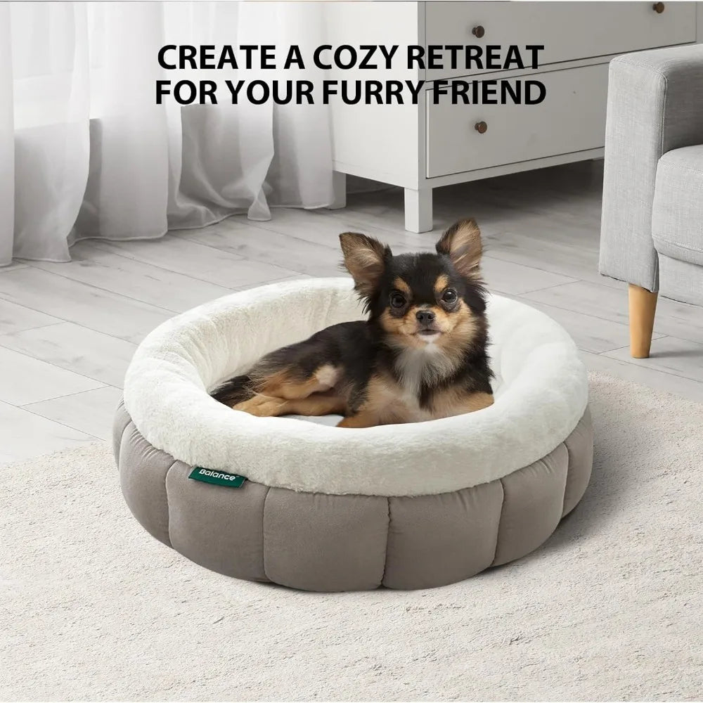 Cat Beds for Indoor Cats, Washable Round Dog Bed, Donut Dog Bed with Anti-Slip Bottom for Small Dogs, 28 Inches
