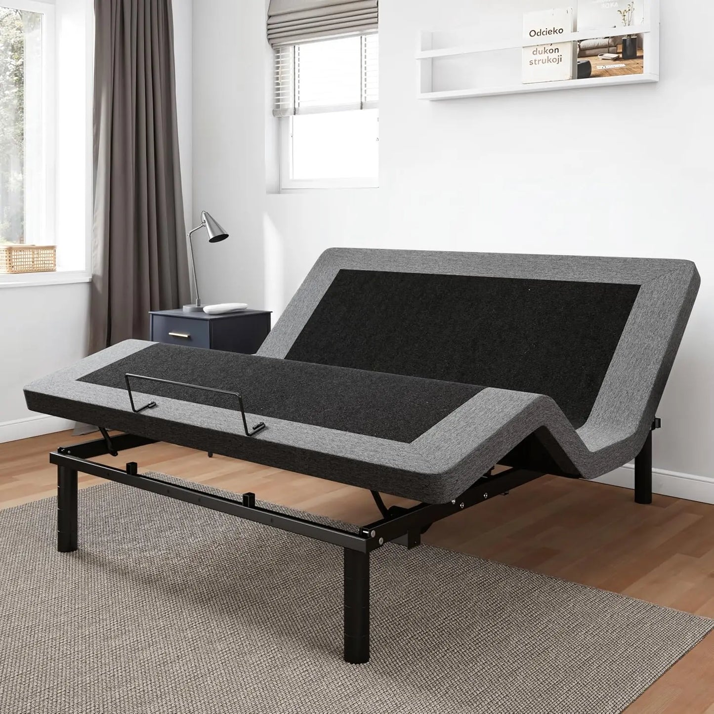 Large Adjustable Bed Frame with Adjustable Legs, Electric Bed Base, Wireless Remote Control, Silent and Durable