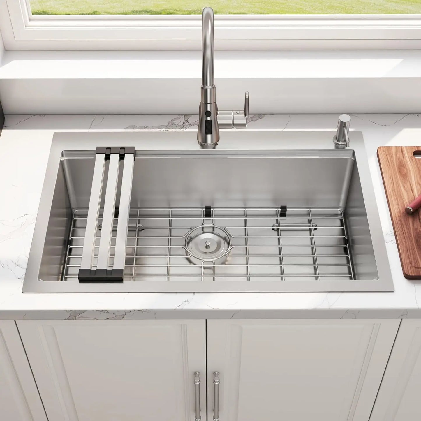 33" Drop-in Workstation Kitchen Sink 16 Gauge 304 Stainless Steel Topmount Single Bowl 33x22x9, Custom