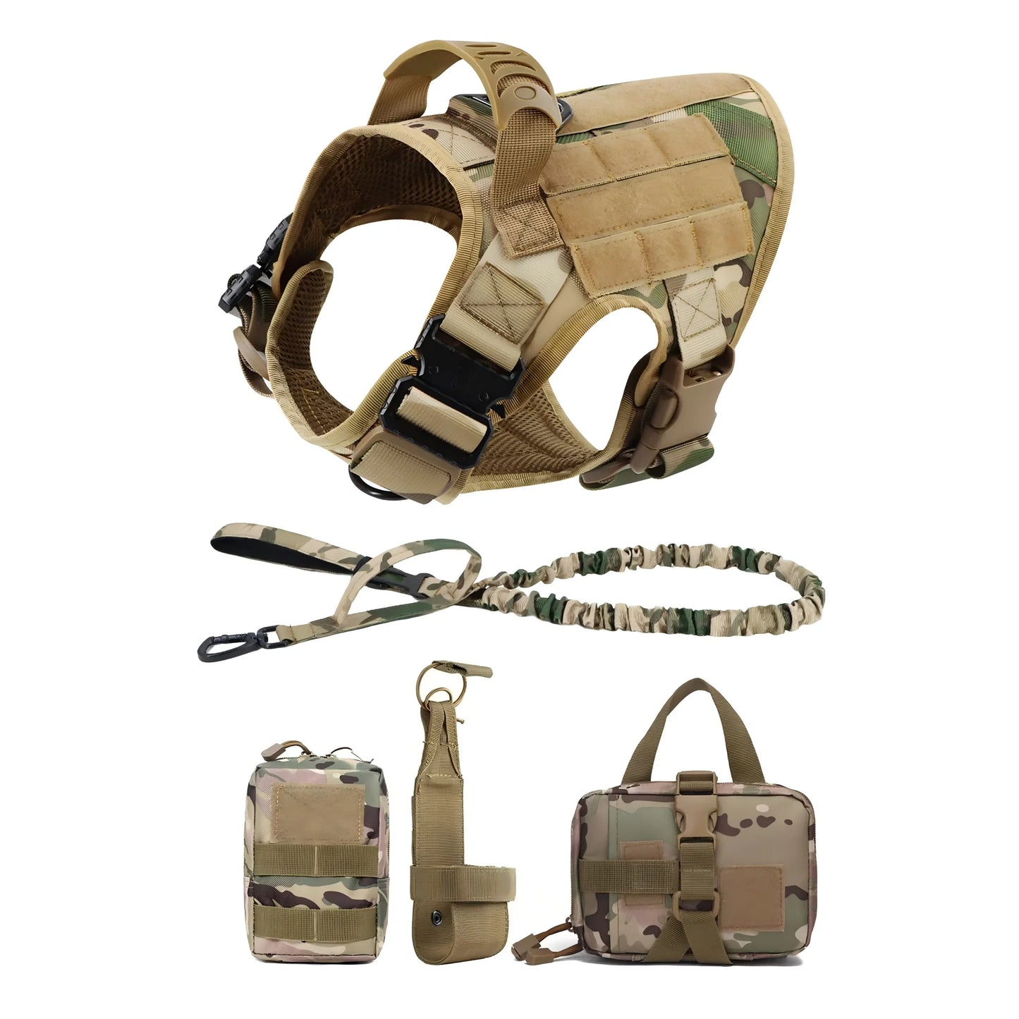 Adjustable Tactical Dog Harness With Leash And Detachable Pocket Pack For Medium Large Dogs Outdoor Training Walking Hiking Running No Pull Pet Vest Set