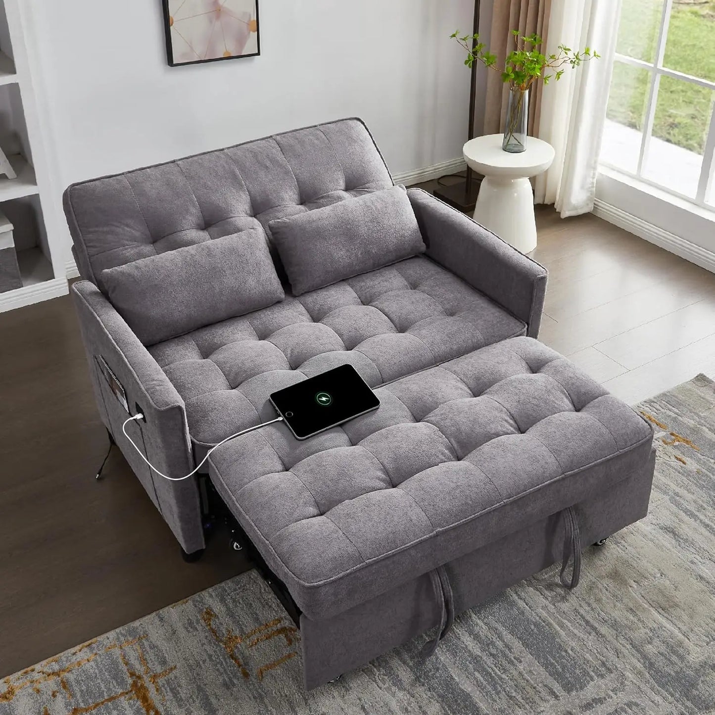 Convertible 3 in 1 Pull Out Sofa Bed Loveseat Sleeper Couch with Side Pocket Adjustable Living Room Furniture, Customized