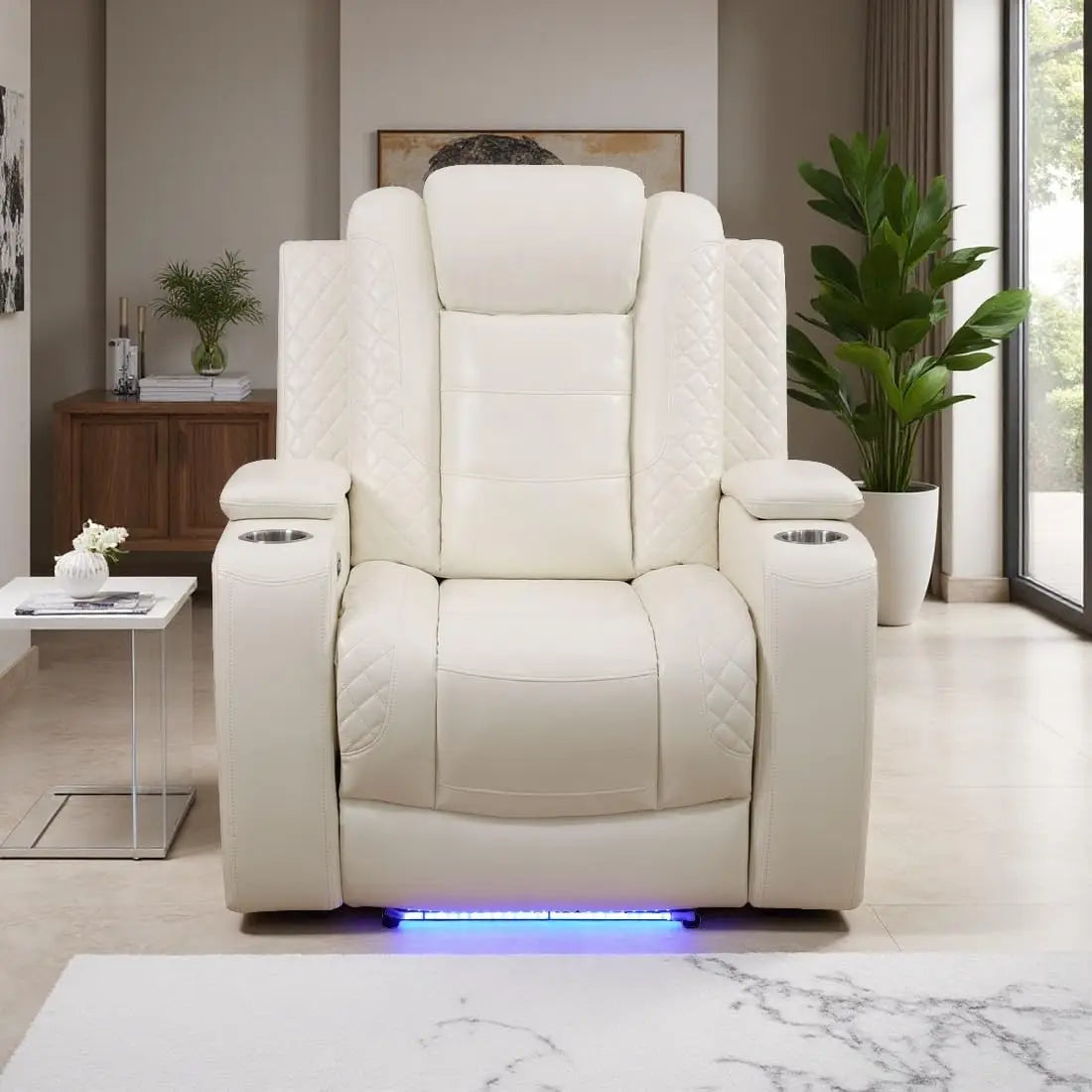 Leather Power Recliner Chair with LED, Luxury Reclining Chair Sofa, Living Room Furniture Sets, Premium Breathing, Customized