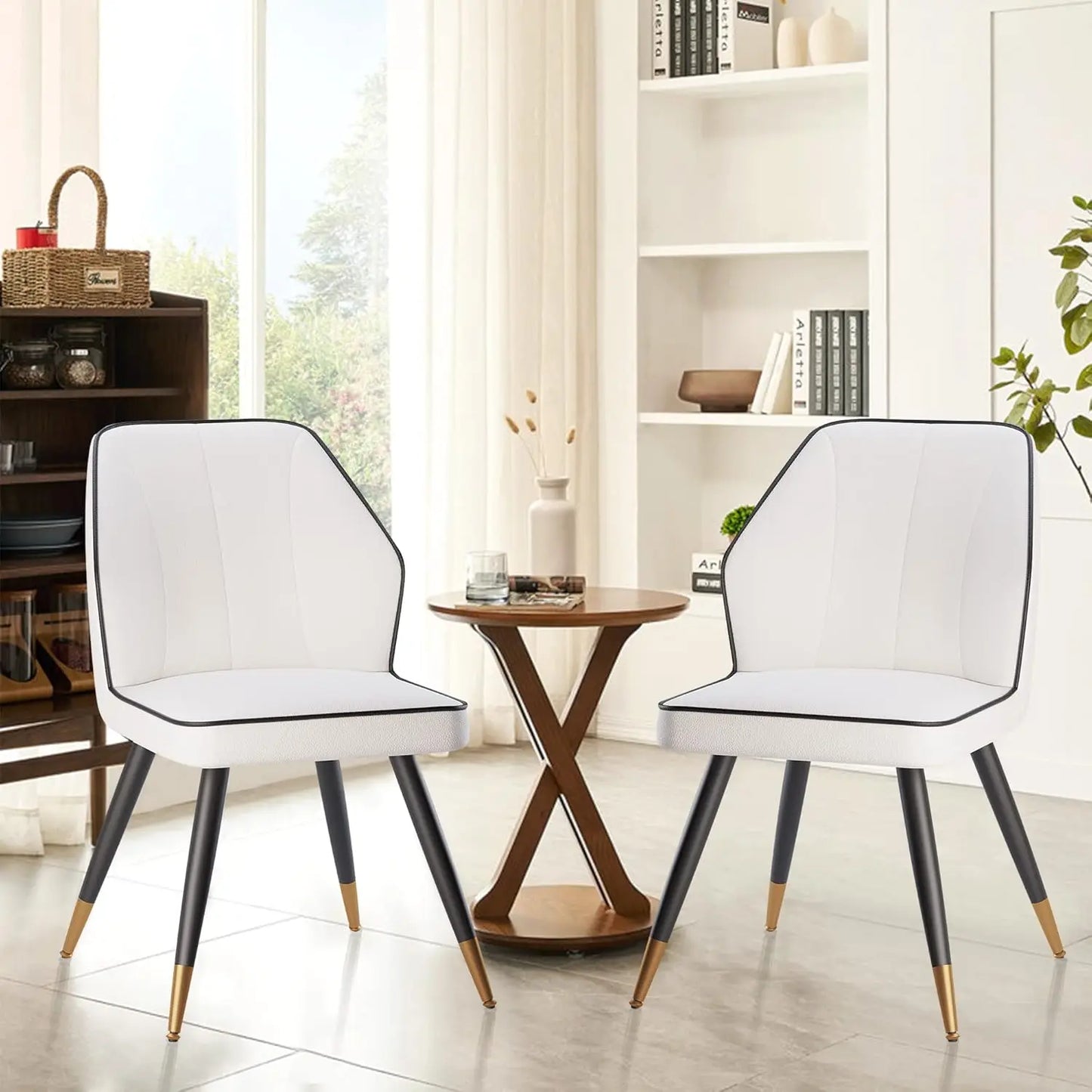 White Faux Leather Dining Chairs Set of 2, Modern Upholstered Accent Kitchen Dining Room Chairs Armless Side Chairs, Customized