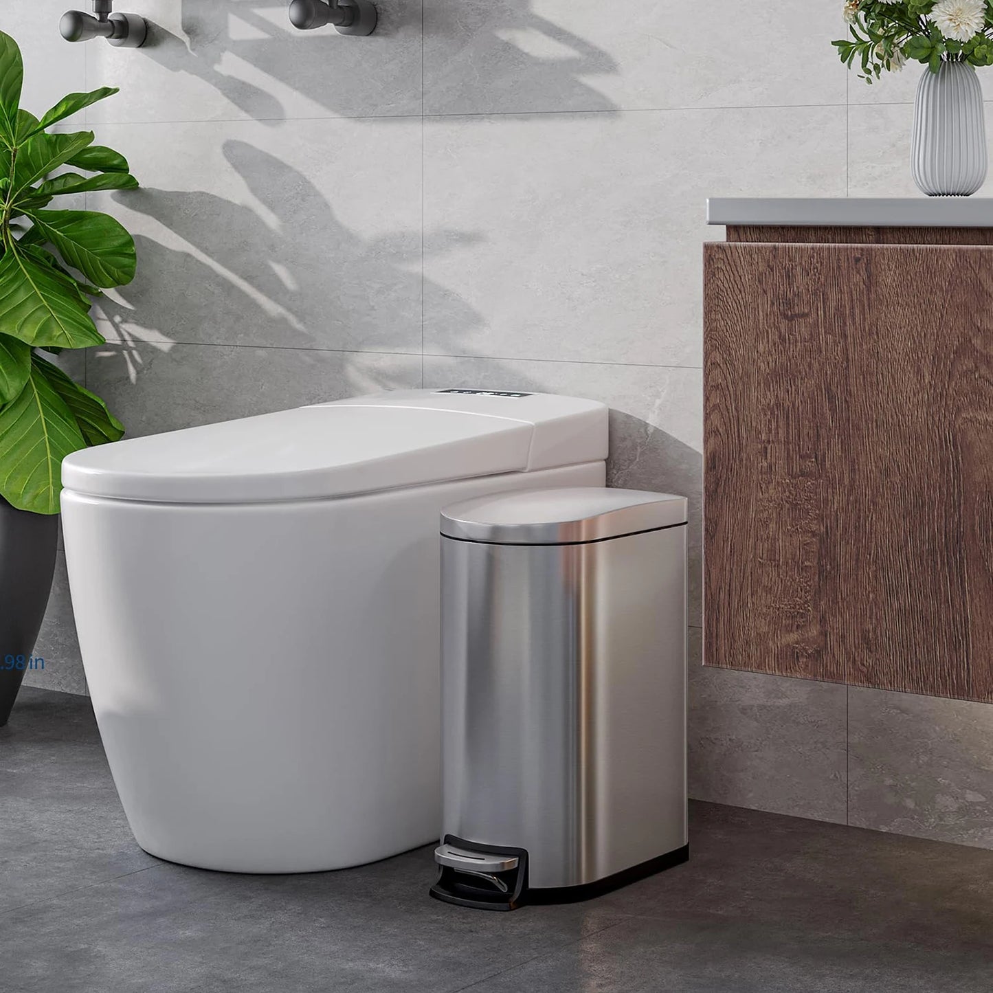 Durable Step-On Kitchen Trash Can Combo Set 50L+10L Stainless Steel Garbage Bins w/Removable Inner Buckets for Kitchen Bathroom