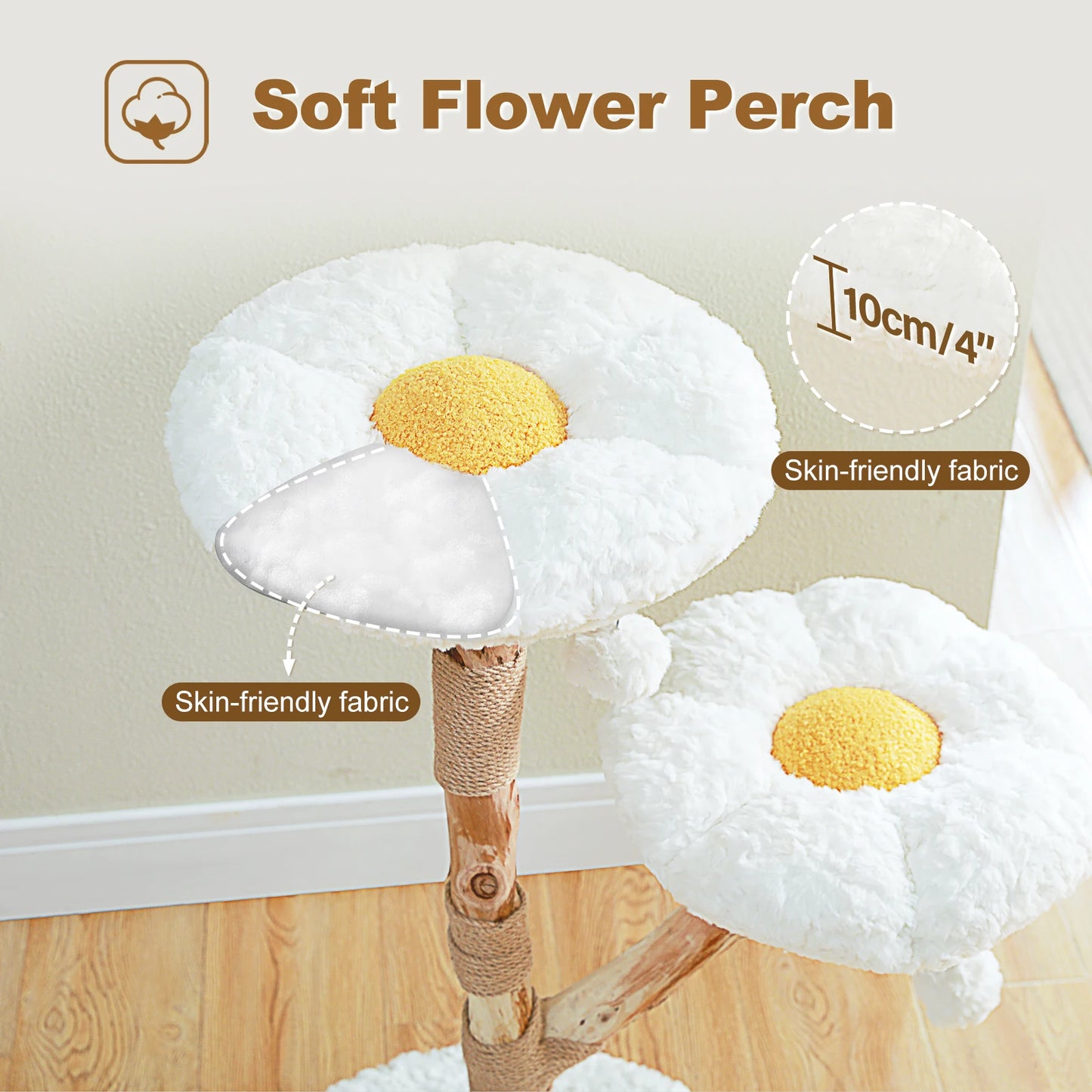 Flower Cat Tree for Indoor Cats Modern Wood Cat Tower with 2 Perches Sisal Scratching Post Scraper for Cat Accessories Cat Toys