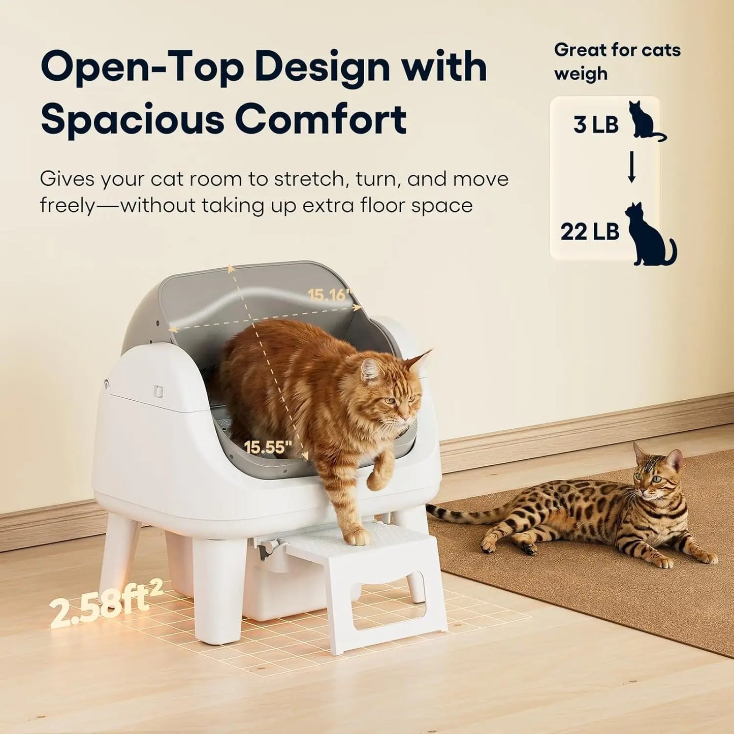 Open Top Self Cleaning Cat Litter Box, Automatic Litter Box with 7 Pairs of Safety Sensors, Anti-Pinch Protection, Customized