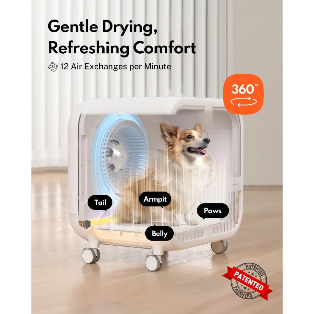 Drybo Ultra Pet Dryer Box - Ultra Quiet, Smart Temperature Control, 360° Efficient, 4 Locking Swivel Casters for, Customized