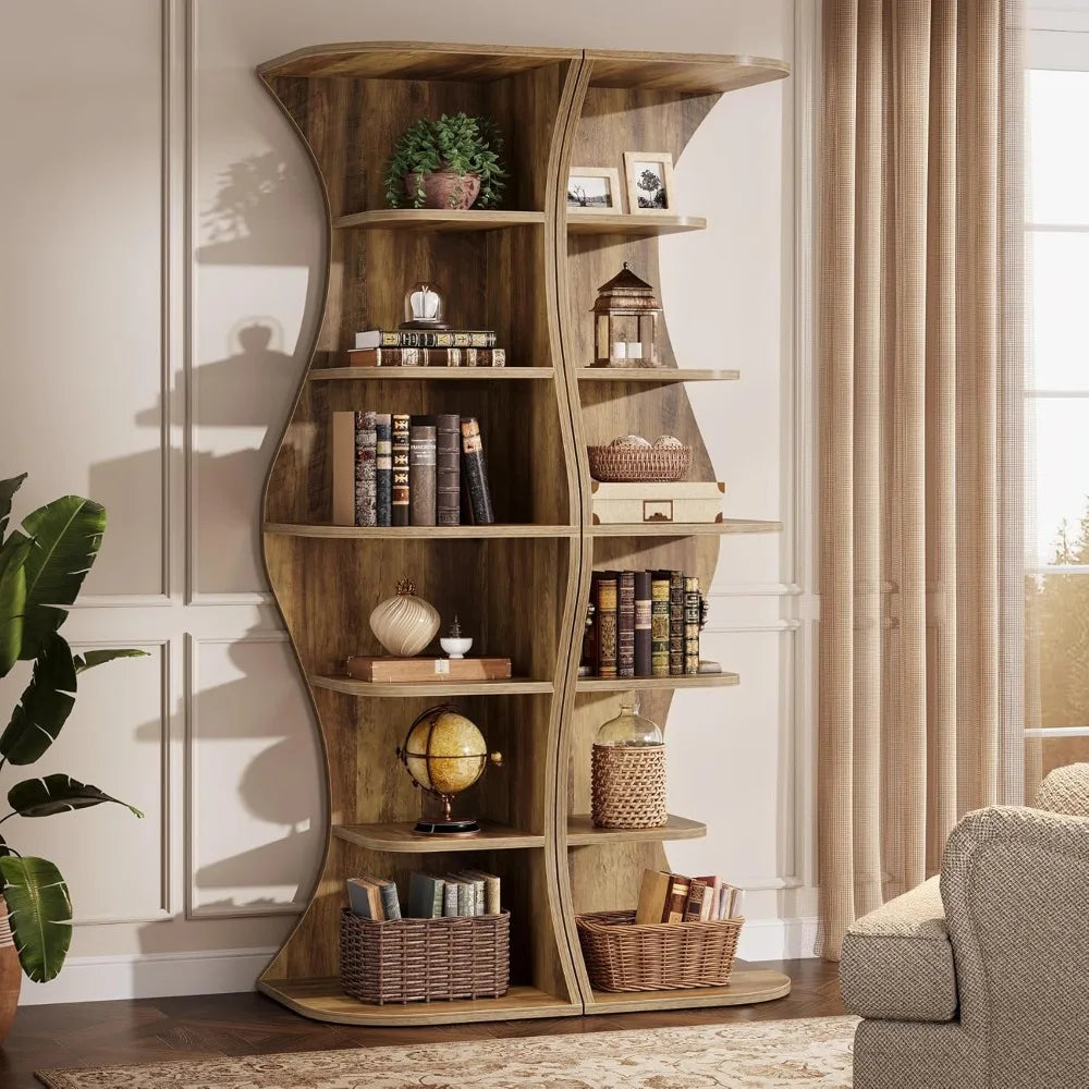 73.2"Tall Corner Bookcase, Farmhouse 6-Tier Corner Shelf for Small Space, Freestanding Bookshelf Display Shelf Plant Stand