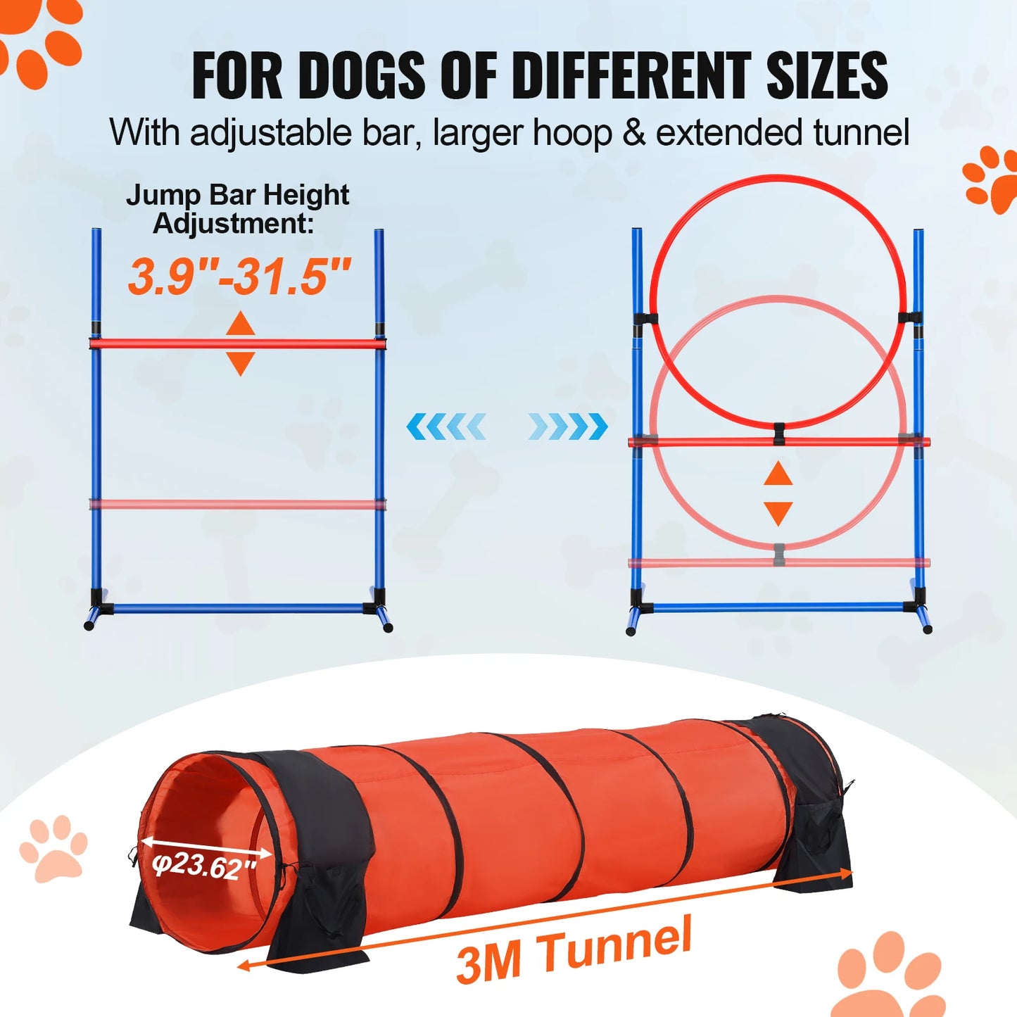 SucceBuy Dog Agility Training Equipment 5PCS Set Upgrade with Adjustable Hurdles Extend Tunne Puppy Obstacle Course Kit with Bag