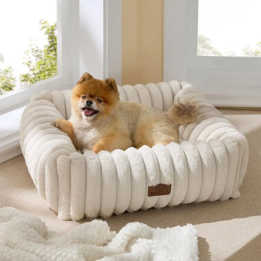 Cute Dog Bed for Small Medium Dogs Washable Furry Puppy Beds, Rectangle Orthopedic Corduroy Fleece Pet Beds with Removable Zipp