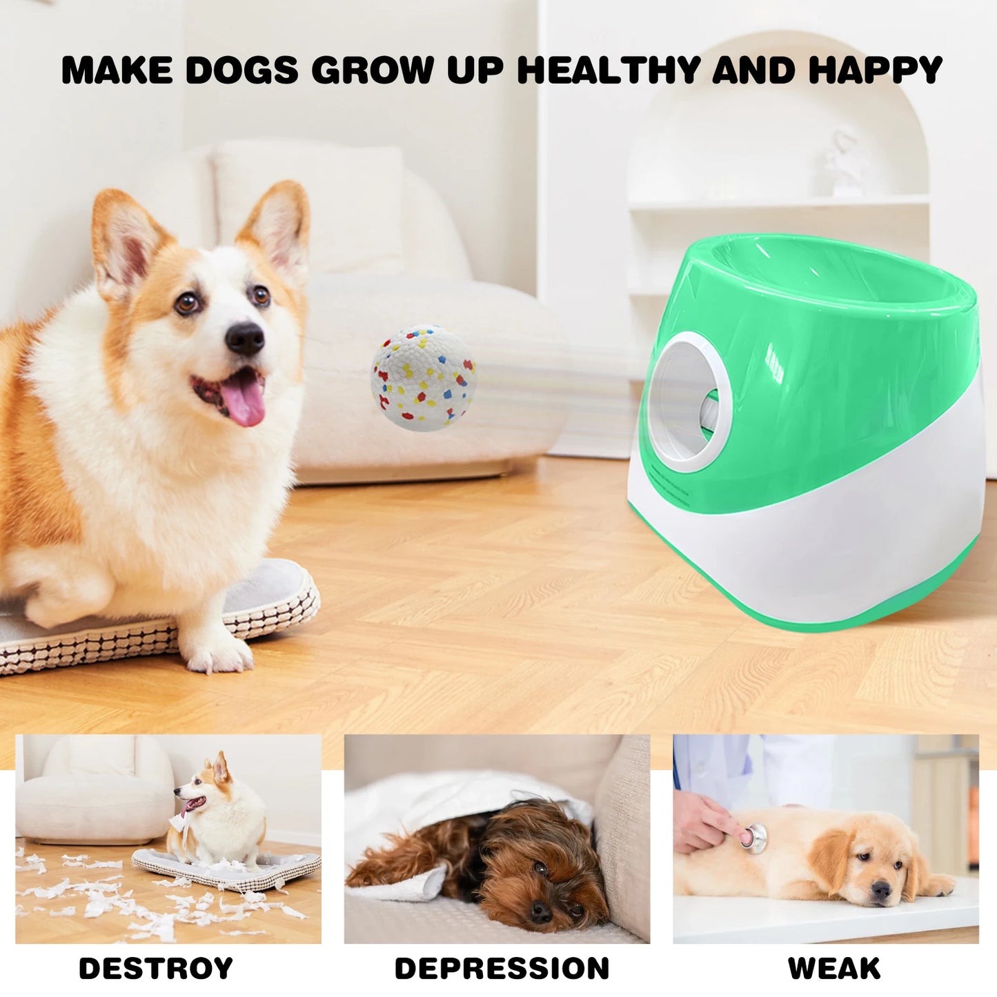 Dog Ball Thrower Launcher with 3 Tennis Balls Automatic Dog Ball Launcher with 3 Distance Ball Thrower Machine for Small Dogs