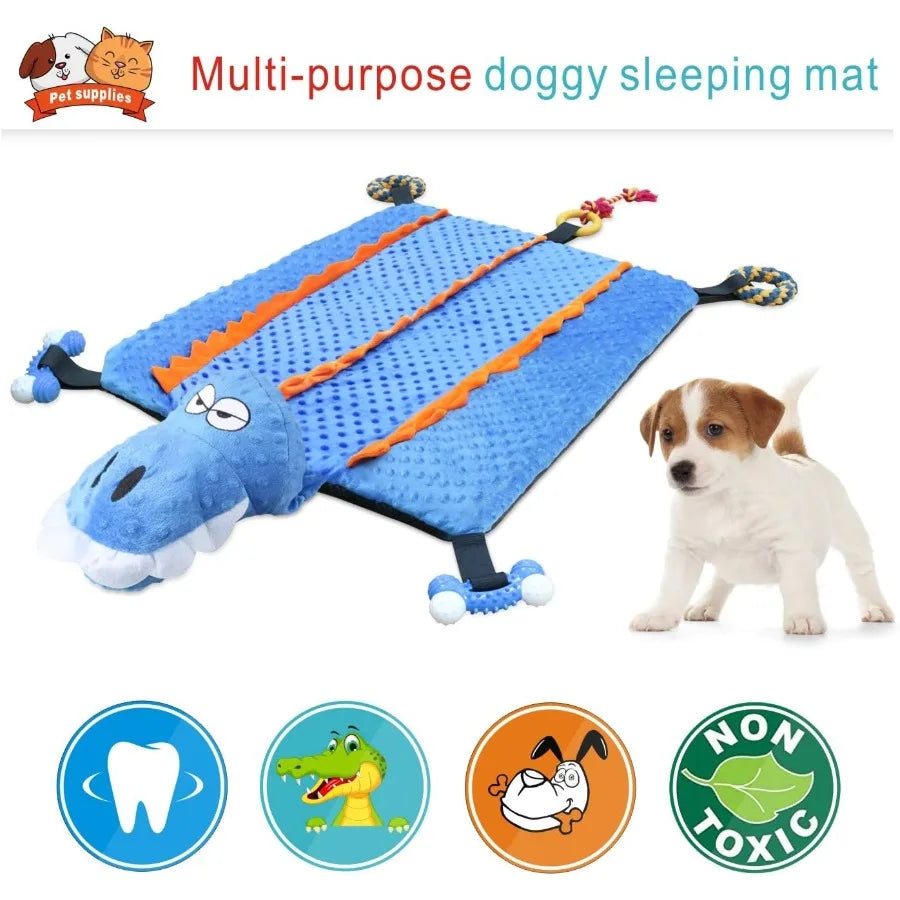 Dog Play Mat with Chew Toys Multiple Puzzle Interactive Toy Pet Playing Mat for Small Medium Dogs Cats All-in-One Crocodile Pat
