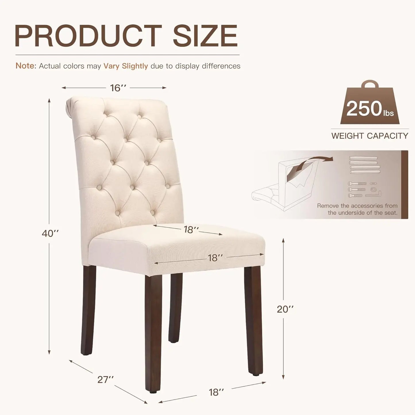 Dining Chairs Set of 2, Button Tufted Parsons Upholstered Chairs with Solid Wood Legs, Mordern Fabric Kitchen, Customized