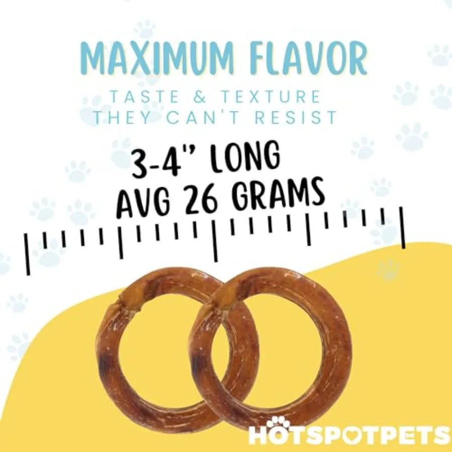 Bully Stick Rings for Dogs - 20 Pack 4 Premium All Natural Long Twisted Beef Pizzle Dog Chew Treats Low Odor Grain Free Fully D