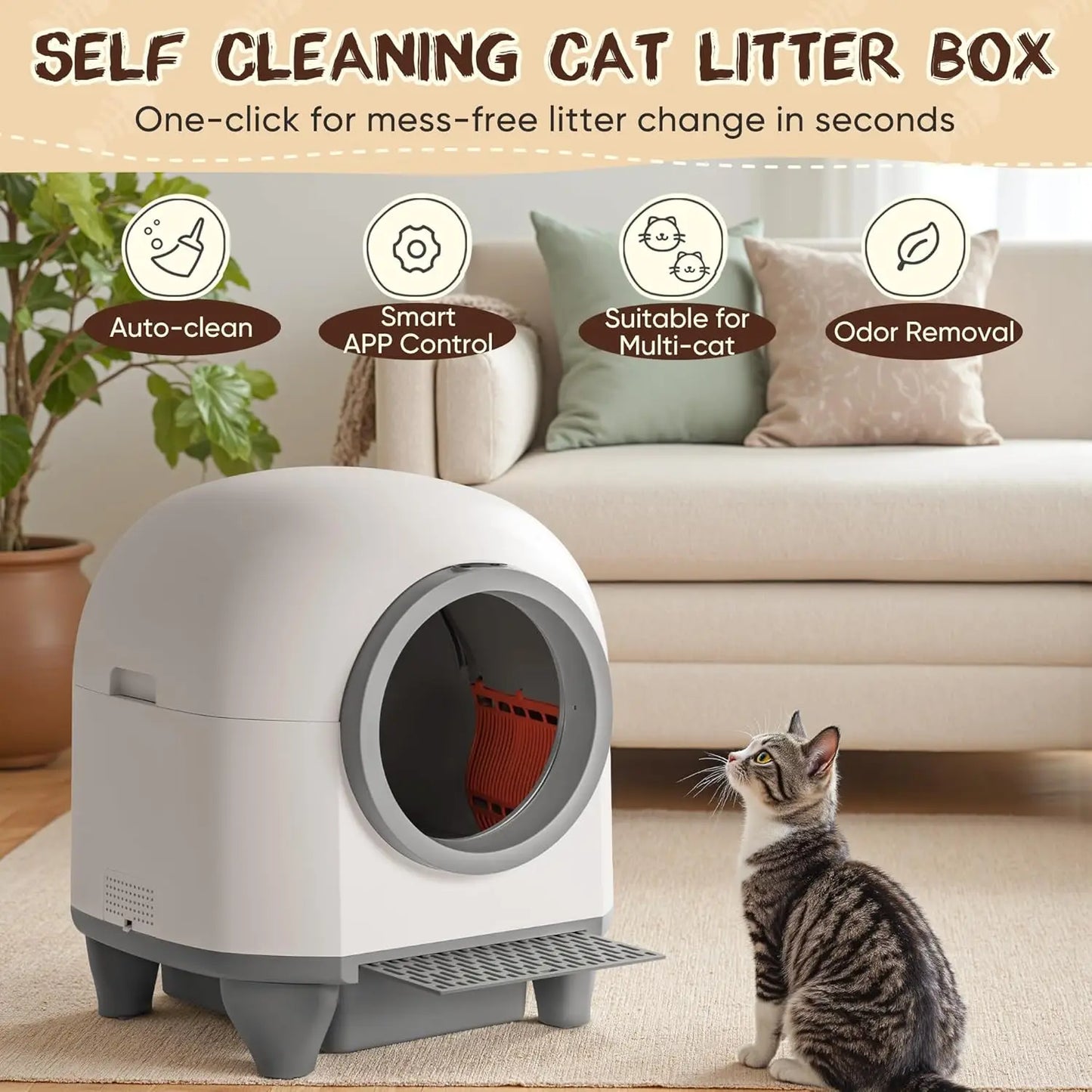 90L Large Capacity Automatic Self-Cleaning Cat Litter Box with APP Control & Safety Protection, Custom