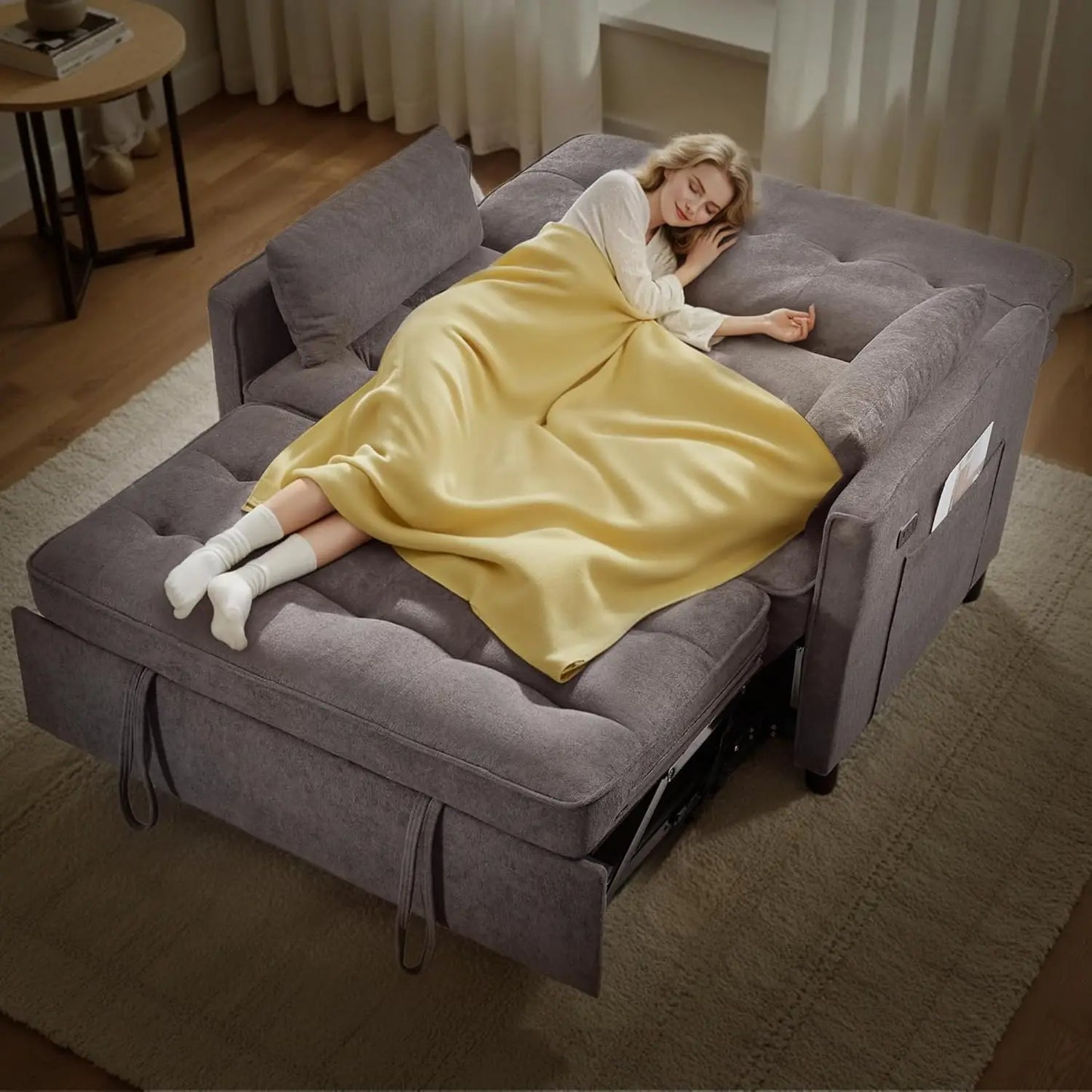 Convertible 3 in 1 Pull Out Sofa Bed Loveseat Sleeper Couch with Side Pocket Adjustable Living Room Furniture, Customized