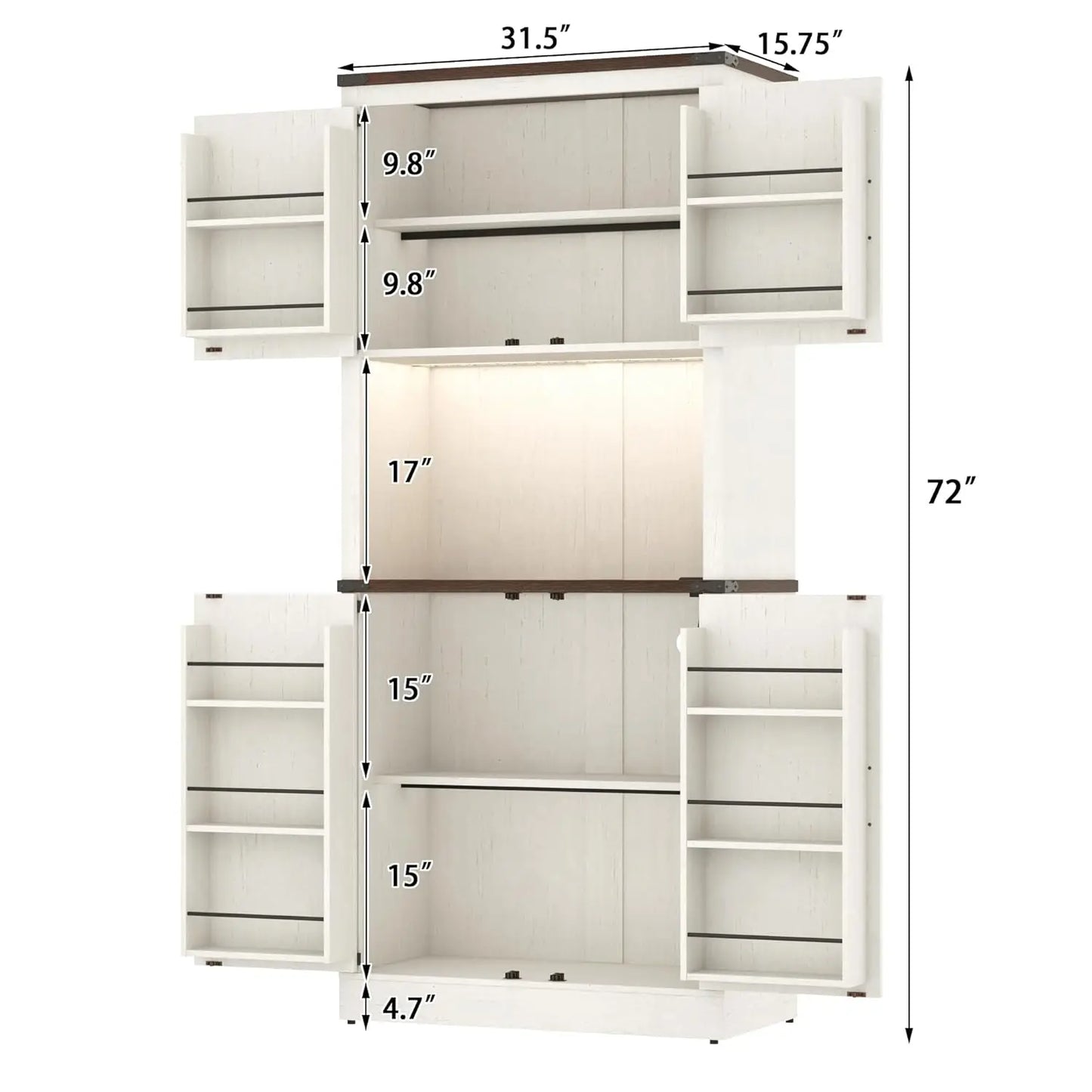 72" Tall Farmhouse Kitchen Pantry Cabinet with LED Light and Power Outlet,Modern Farmhouse Kitchen Storage Cabinet w, Custom