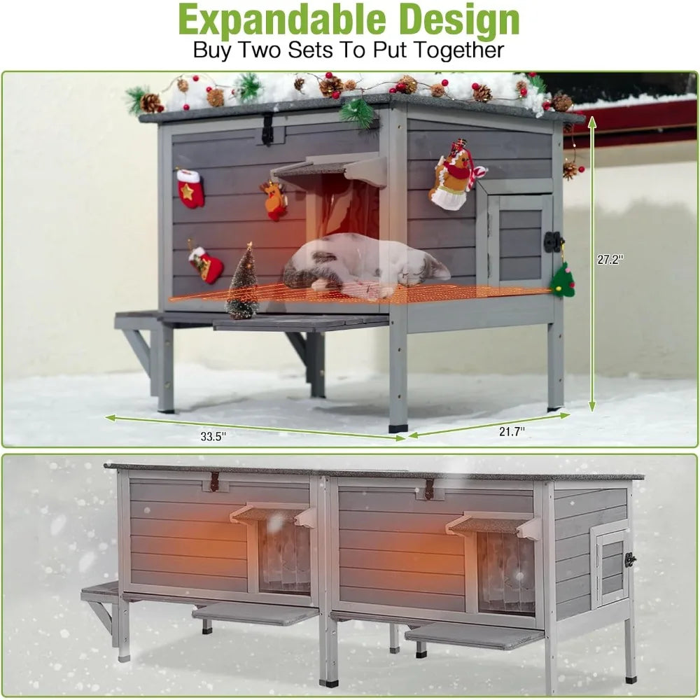 gutinneen heated cat house for outside outdoor cat house insulated weatherproof feral cat shelter with heater and insulated line