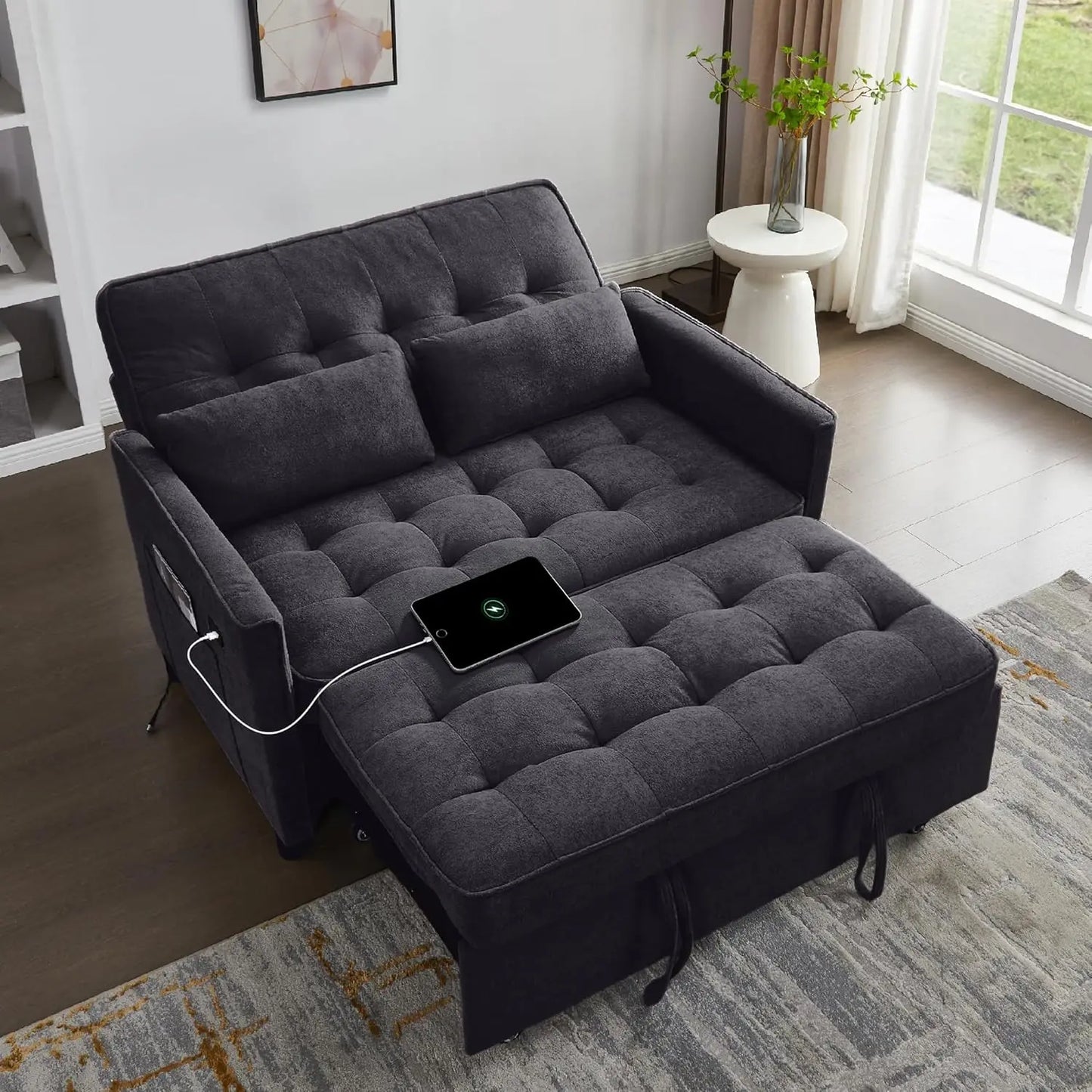 Convertible 3 in 1 Pull Out Sofa Bed Loveseat Sleeper Couch with Side Pocket Adjustable Living Room Furniture, Customized