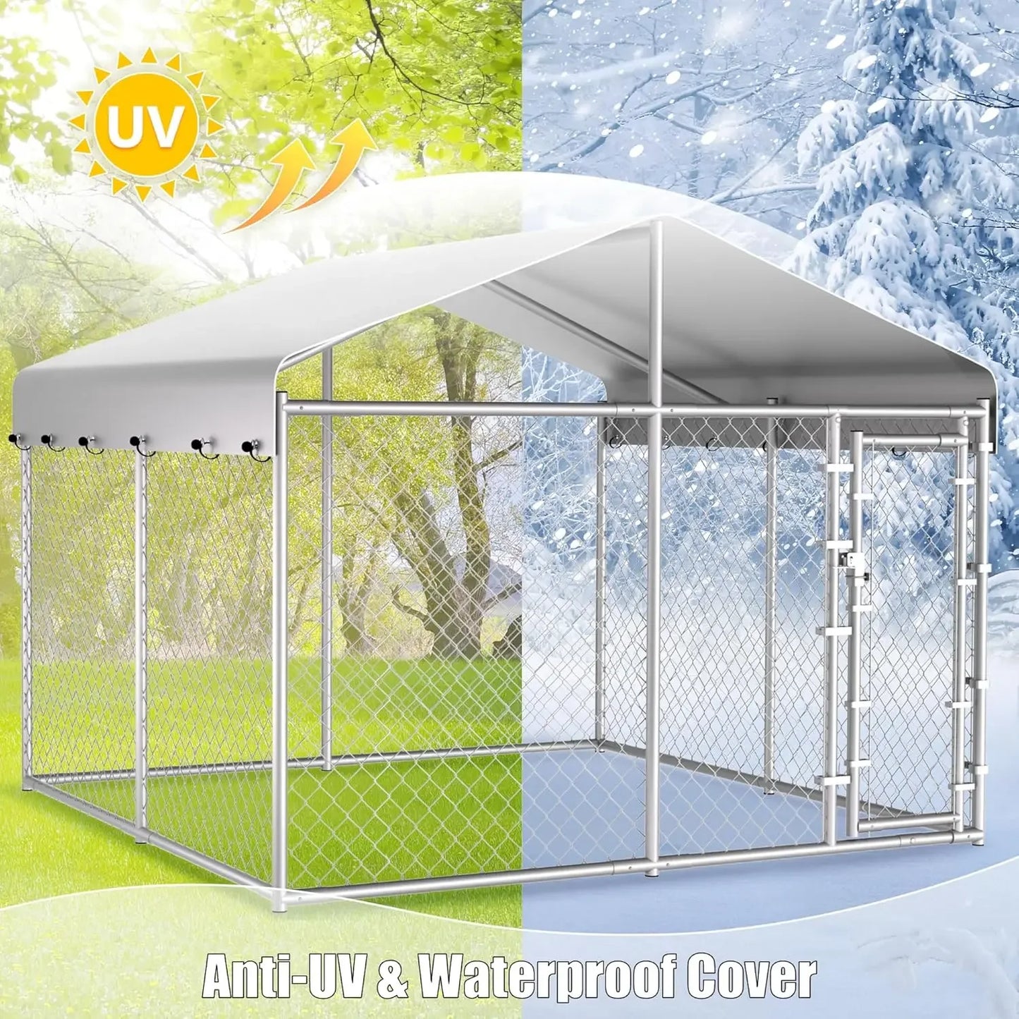 Extra Large Outdoor Dog Kennel, 10x10x6.56ft Anti-Rust Dog Kennel Outside with Roof, Galvanized Chain Link Dog Runs for Outside