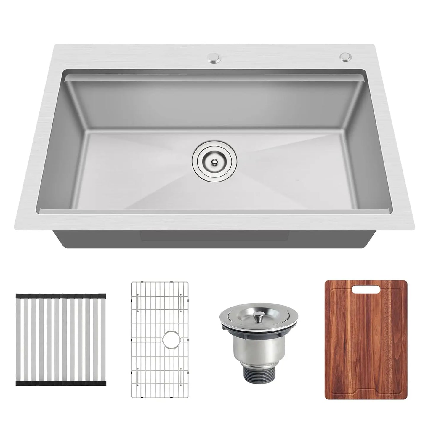33" Drop-in Workstation Kitchen Sink 16 Gauge 304 Stainless Steel Topmount Single Bowl 33x22x9, Custom