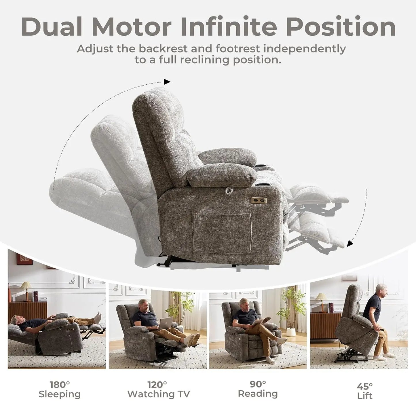 Power Lift Recliner Chair for Elderly with Massage and Heat, Dual Motor Electric Lift Chair with Arm Storage, Lay, Customized